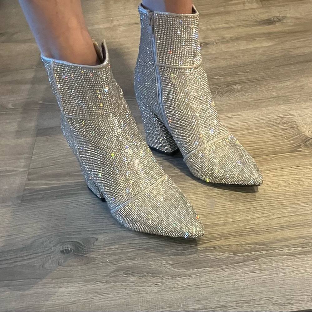 A New Day Glittering Silver Ankle Boots
